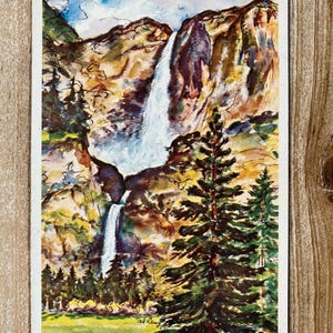 Yosemite Falls, Yosemite National Park, California, Ted Lewy Watercolor, Unused, Vintage Souvenir Postcard