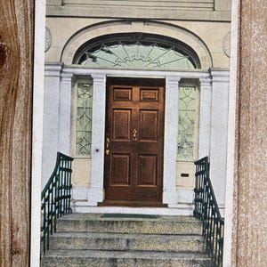 Porte du manoir Pierce, érigé en 1799, Court Street et Haymarket Square, Portsmouth, New Hampshire, carte postale ancienne, non utilisée