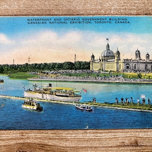 Bord de l'eau et édifice du gouvernement de l'Ontario, Exposition nationale du Canada, Toronto, Canada, carte postale ancienne souvenir