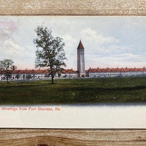 Salutations de Fort Sheridan, Illinois, inutilisée, carte postale souvenir antique