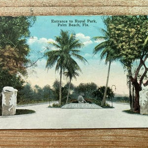 Entrée du parc royal, Palm Beach, Floride, Kropp Co, lin, 1916, utilisé, carte postale souvenir ancienne