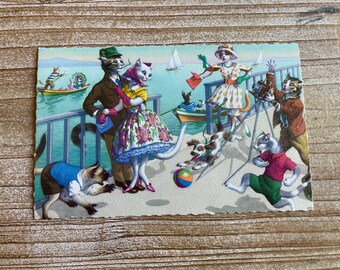 Mainzer Cats * Couple Gets a Picture Taken * 4905 * Eugen Hartung * Belgium * Unused * Vintage Postcard * Deckle Edge