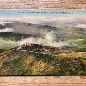 Vue aérienne du sommet du mont Washington, White Mountains, New Hampshire, lin, 1942, cachet oblitéré, carte postale souvenir ancienne