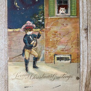 Voeux de Noël affectueux, sérénade de chats, paillettes, inutilisé, carte postale ancienne