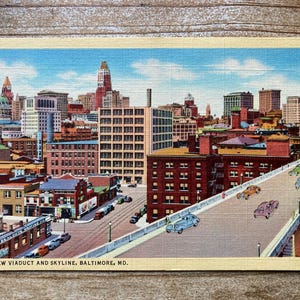 New Viaduct and Skyline, Baltimore, Maryland, lin, 1942, cachet oblitéré, carte postale souvenir ancienne