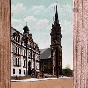 Église St Bridgets, rue Dorchester, Montréal, Québec, timbre oblitéré, carte postale souvenir antique