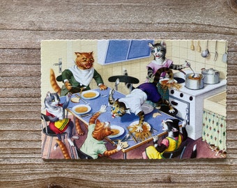 Mainzer Cats * Breakfast Time * 4915 * Alfred Mainzer * Eugen Hartung * Spain * Unused * Vintage Postcard