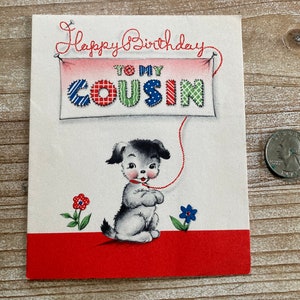 Joyeux anniversaire * à mon cousin * chiot avec laisse * carte vintage