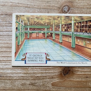Piscine d'eau salée naturelle St George, oblitérée, carte postale souvenir antique