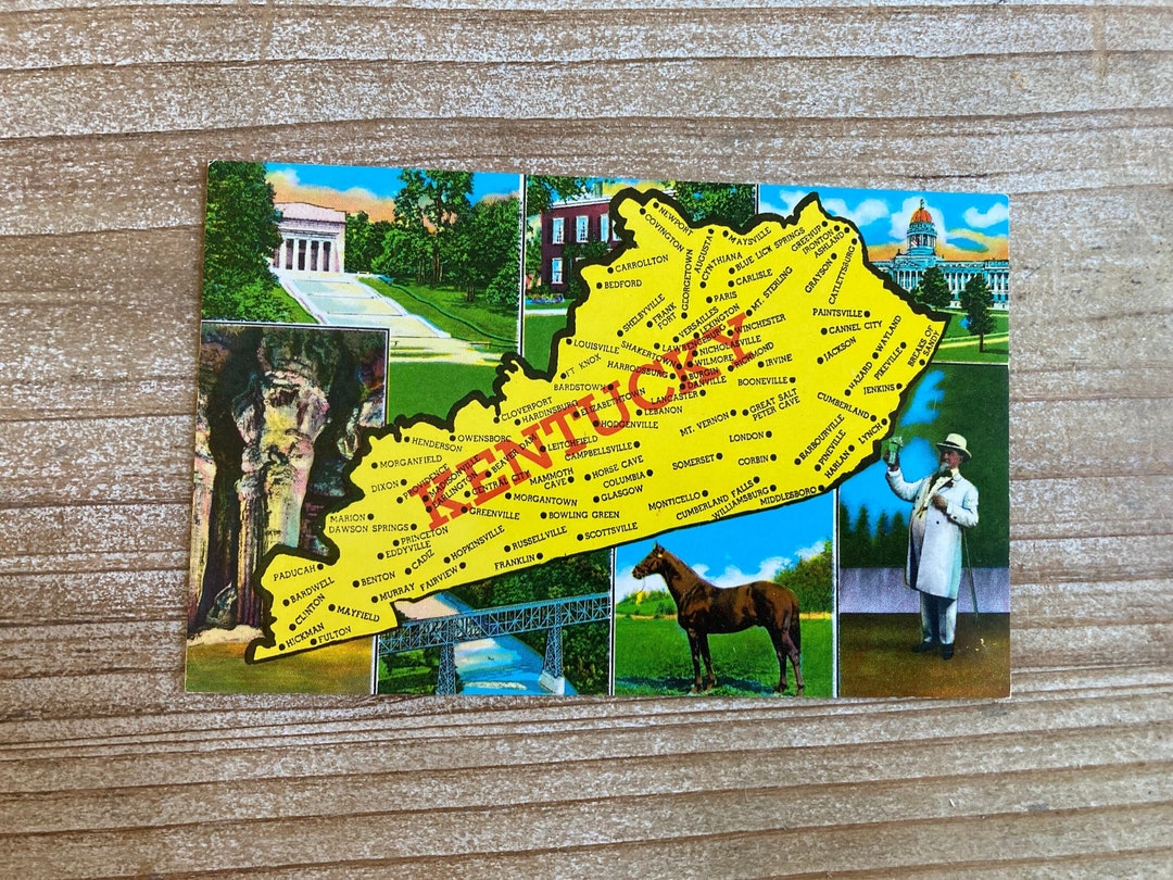 Kentucky the Bluegrass State Map, Cave, Horse, Gentleman, Unused ...