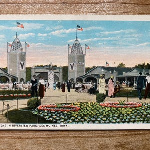 Scène à Riverview Park, Des Moines, Iowa, C. T. Art américain, début des années 1900, inutilisé, carte postale antique souvenir