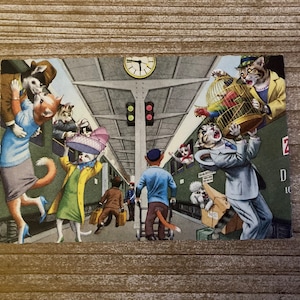 Mainzer Cats * Platform Panic * 4945 * Alfred Mainzer * Eugen Hartung * inutilisé * carte postale vintage * Deckle Edge