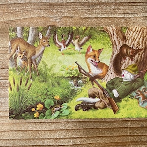 Chats Mainzer * chasseur avec renards, écureuils et cerfs * 4921 * Alfred Mainzer * Eugen Hartung * inutilisé * carte postale vintage * Deckle Edge