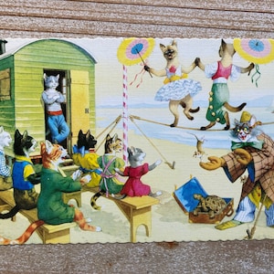 Mainzer Cats * Highwire Act * Traveling Show * 4709 * Spain * Unused * Vintage Postcard * Deckle Edge
