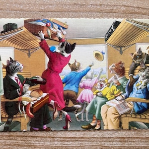 Mainzer Katzen * Waggonchaos * 4715 * Alfred Mainzer * Eugen Hartung * Spanien * Unbenutzt * Vintage Postkarte * Büttenrand