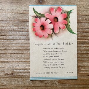 Félicitations pour votre anniversaire, fleurs roses, poème, utilisé, carte postale d'anniversaire antique