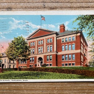 Ensino Médio, Marlboro, Massachusetts, 11 de setembro de 1923, Selo cancelado, Cartão postal de lembrança antigo