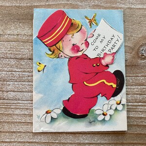 Come To A Birthday Party * Kleiner Junge * Blaskapelle Uniform * Vintage Karte