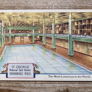 Piscine d'eau salée naturelle St George, la plus luxueuse du monde, 1934, timbre oblitéré, carte postale ancienne