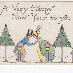 Couple Shaking Hands * Happy New Year * Canceled Stamp * Elizabeth * New Jersey * 1913 * Vintage Postcard