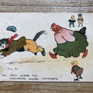 Leave My Chickens Alone, Poule, Chat, Davidson Bros, Londres, Tom Browne, Annulée, Carte postale ancienne
