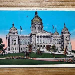 State Capitol, Des Moines, Iowa, 1936, Timbre oblitéré, carte postale souvenir ancienne