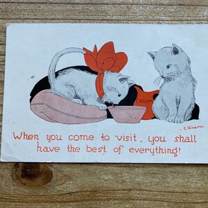 Carte postale Quand vous venez en visite, Chats blancs, crème, E Weaver, occasion, antique Kitten Comics