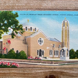 Église grecque orthodoxe Saint-Nicolas, Tarpon Springs, Floride, inutilisé, carte postale souvenir antique