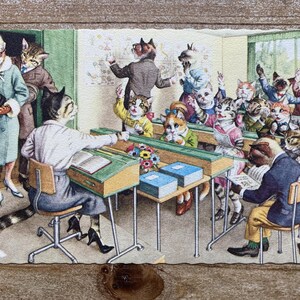 Mainzer Cats * Dia dos Pais na Escola * 4964 * Alfred Mainzer * Eugen Hartung * Não utilizado * Cartão postal vintage