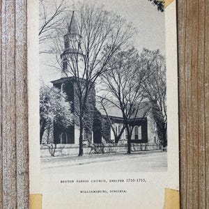 Église paroissiale de Bruton, Williamsburg, Virginie, The Meriden Gravure Company, inutilisé, carte postale souvenir antique
