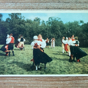 Skansen, Stockholm, danse folklorique, carte postale souvenir ancienne, inutilisée