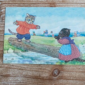 Catalogue, Cats on a Log, Animals in Outfits, Margaret Tempest, Medici Society, England, Unused, Vintage Postcard