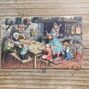 Souris Mainzer * Mouse Family Dinner Time * 4763 * Alfred Mainzer * Eugen Hartung * Max Kunzli * Suisse * inutilisé * carte postale ancienne