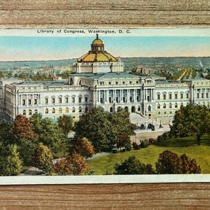 Bibliothèque du Congrès, Washington, D C, carte postale ancienne en lin, non utilisée, souvenir