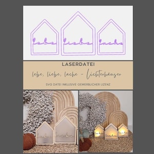 Case luminose con file laser SVG dal vivo, amore, risata, inclusa licenza commerciale, taglio laser, mini case in legno, case luminose, faro, decorazione