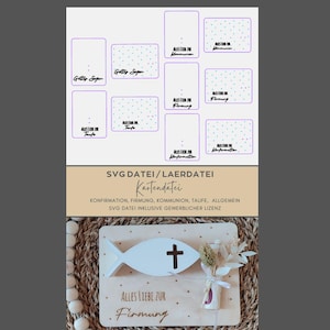 Cartes de fichiers laser SVG, confirmation, baptême, confirmation, communion, bénédictions, carte pour cadeaux en espèces