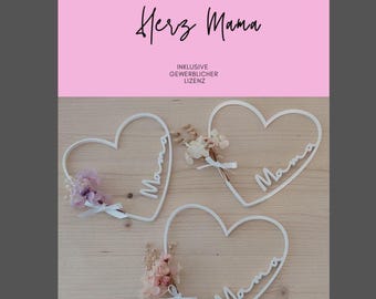 3D print file STL, incl. commercial license Heart Mama, Mother's Day, heart wreath, decoration, Bambu Lab