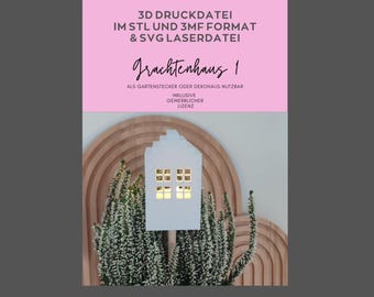 3D Druck Datei 3MF/STL Format,Grachtenhaus 1,Häuser Teelicht/ Unterwasserlicht,Gartenstecker,Deko,inkl. gewerbl. Lizenz,Bambulab,Mitbringsel