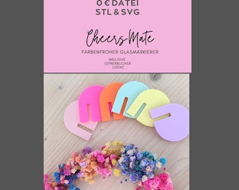 3D printing file STL and SVG file, including commercial Cheers Mates, glass markers, markers for glasses
