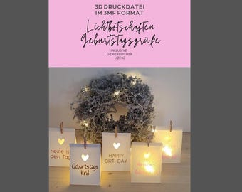 3D Druck Datei 3MF inkl.gewerbl. Lizenz,Lichtbotschaften, Happy Birthday,Geburtstag,Mitbringsel