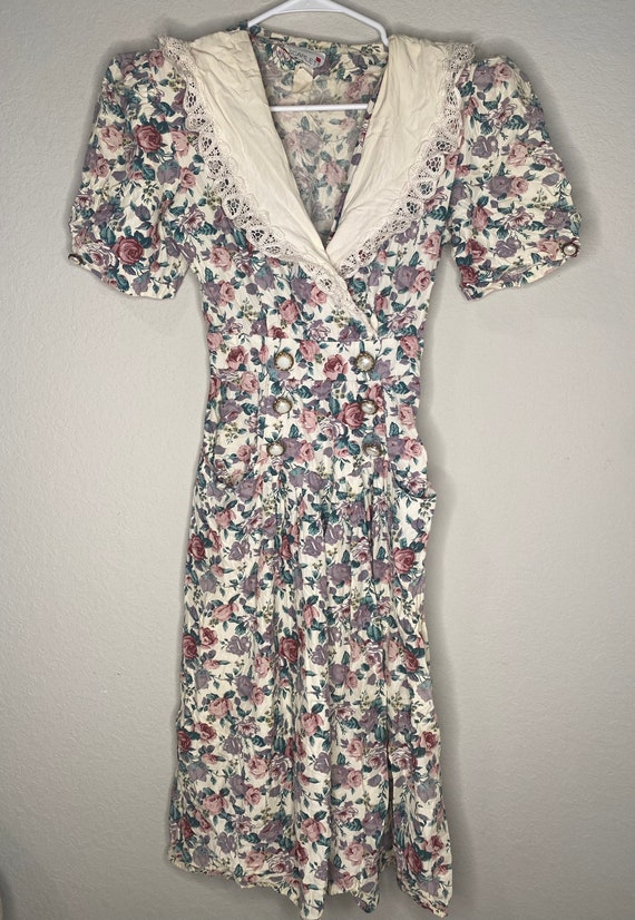 80s Vintage Floral Cottage Core Dress - image 1