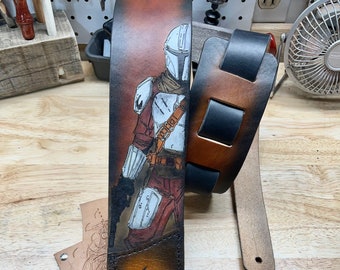 Mandalorian Guitar Strap, The Gunslinger, Leather Guitar Strap, Pop Culture, Din Djarin, Bounty Hunter, Hand Crafted in the USA