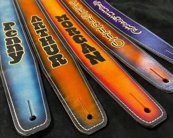 Personalized Leather Guitar Strap, Leather guitar Strap, Guitar Strap, Gift for Musician, Sunburst, Hand Crafted in the USA