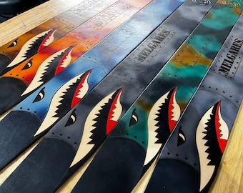 Shark Fighter Leather Guitar Strap: Personalized, Handcrafted in USA