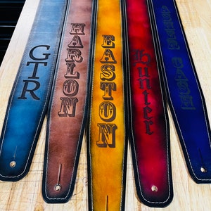 Personalized Leather Guitar Strap, Stitched border, Guitar Strap, gift for musician, Hand Crafted in the USA