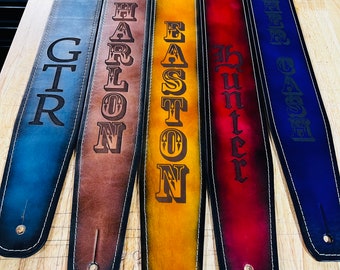 Personalized Leather Guitar Strap, Stitched border, Guitar Strap, gift for musician, Hand Crafted in the USA
