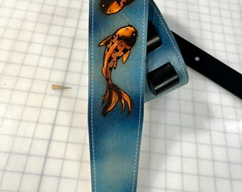 Koi Fish Leather Guitar Strap: Handcrafted Full Grain, USA