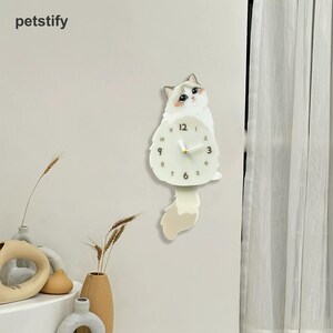 Ragdoll Cat Wall Clock with Swinging Tail Pendulum, Cute Cat Lover Gift, Petstify Acrylic Kitty Clock, Nursery Wall Decor