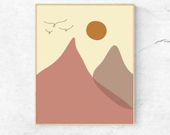 Abstract Mountain Landscape Print: Mid Century Modern Wall Art (Digital Download)