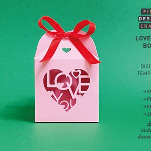 Ti amo scatola SVG, scatola per la festa della mamma, ricordo del matrimonio, regalo di San Valentino, tutorial 3D del cubo BOX fai da te, Cricut / Silhouette Cut Files
